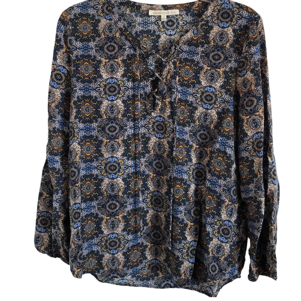 Daniel Rainn Women's Long Sleeve Lace-Up V-Neck Blouse Size Medium